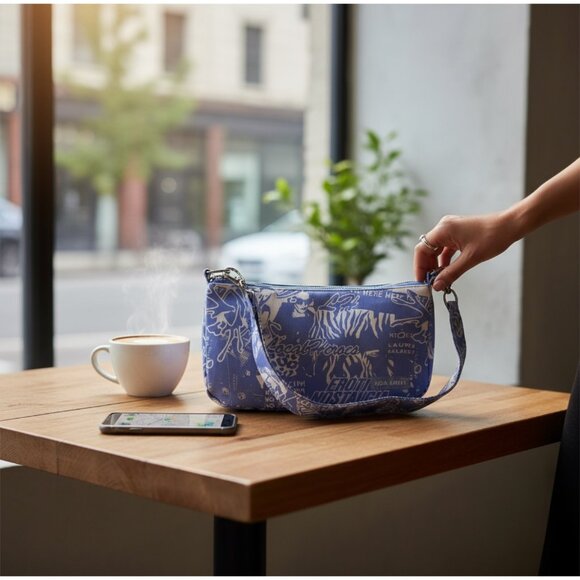 Local Heroes Riot Baguette Bag – Blue Graffiti Print ✦ Zip Closure ✦ Streetwear - Picture 1 of 2